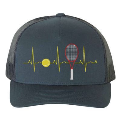 Tennis Player Retro Sport Racket & Tennis Ball Heartbeat Yupoong Adult 5-Panel Trucker Hat