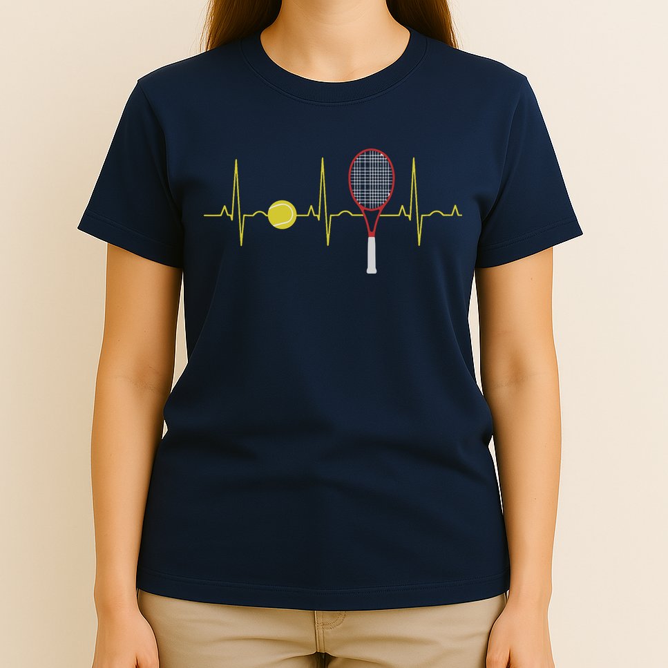 Tennis Player Retro Sport Racket & Tennis Ball Heartbeat T-Shirt