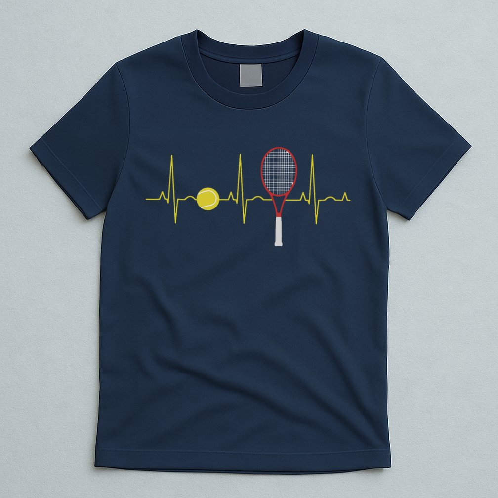 Tennis Player Retro Sport Racket & Tennis Ball Heartbeat T-Shirt