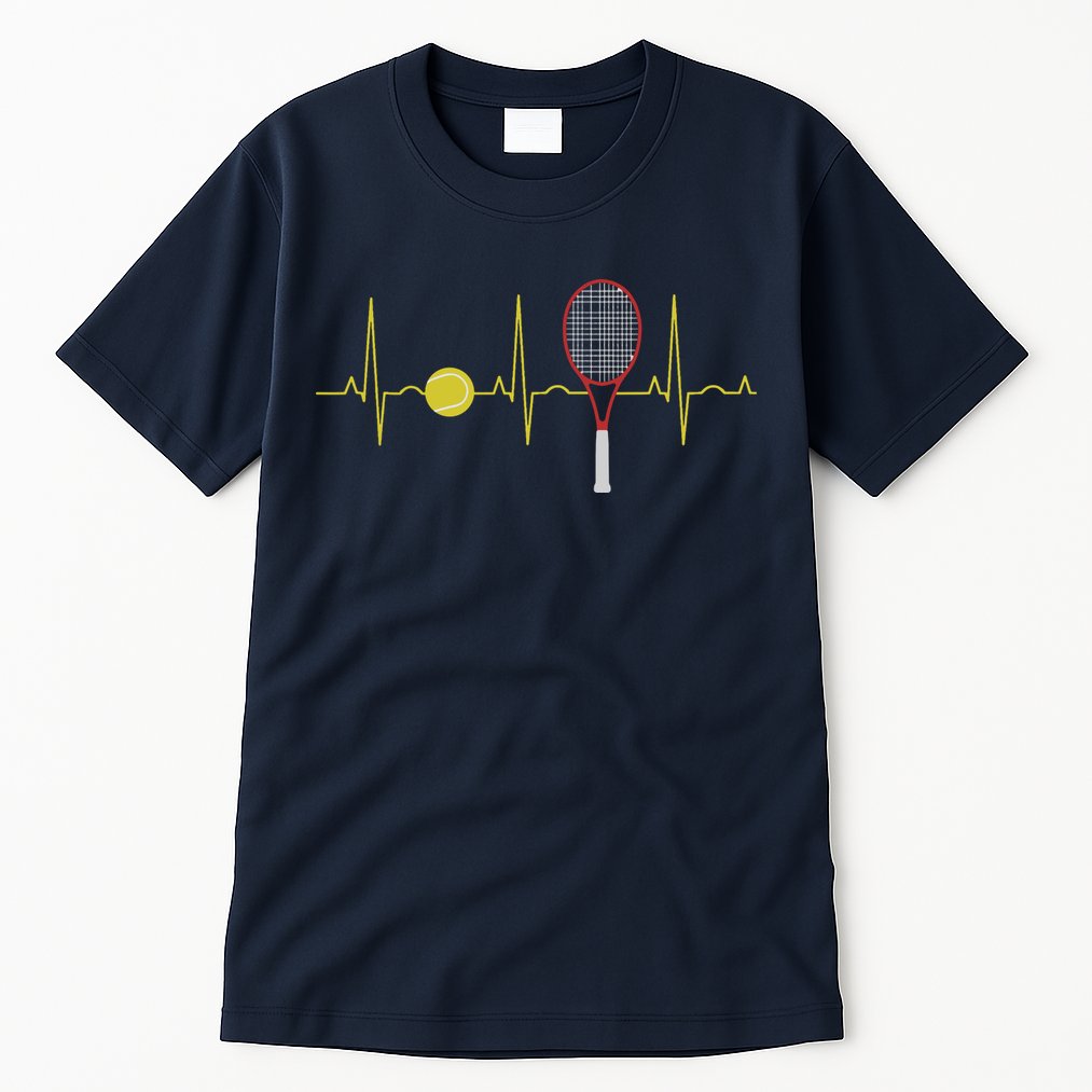 Tennis Player Retro Sport Racket & Tennis Ball Heartbeat Tall T-Shirt