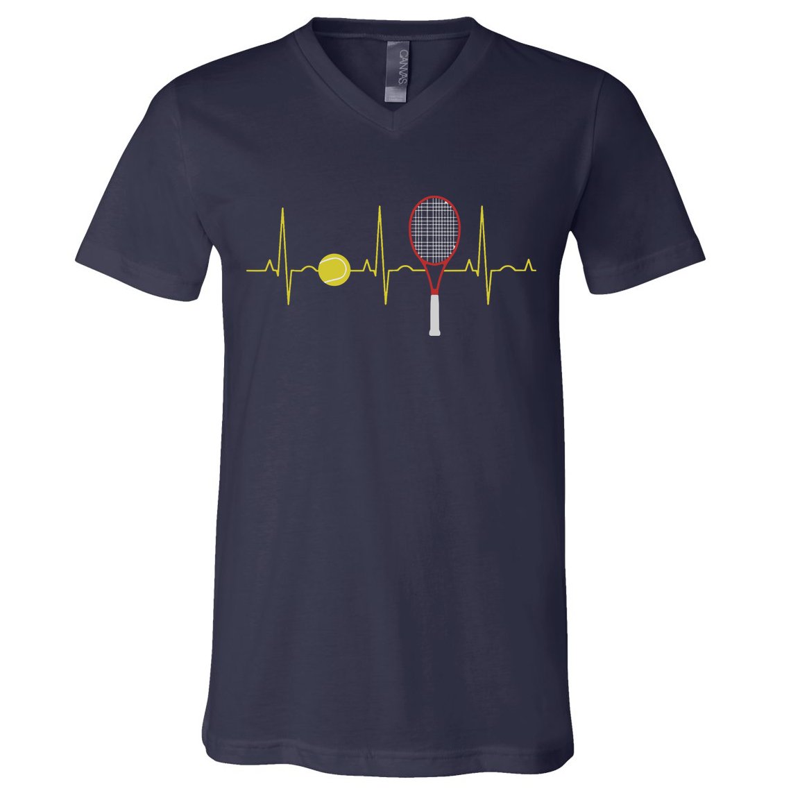 Tennis Player Retro Sport Racket & Tennis Ball Heartbeat V-Neck T-Shirt