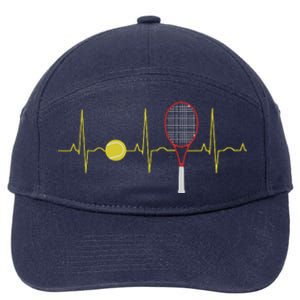 Tennis Player Retro Sport Racket & Tennis Ball Heartbeat 7-Panel Snapback Hat