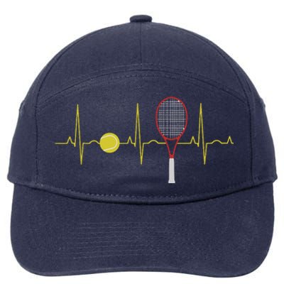 Tennis Player Retro Sport Racket & Tennis Ball Heartbeat 7-Panel Snapback Hat