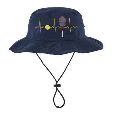 Tennis Player Retro Sport Racket & Tennis Ball Heartbeat Bucket Hat
