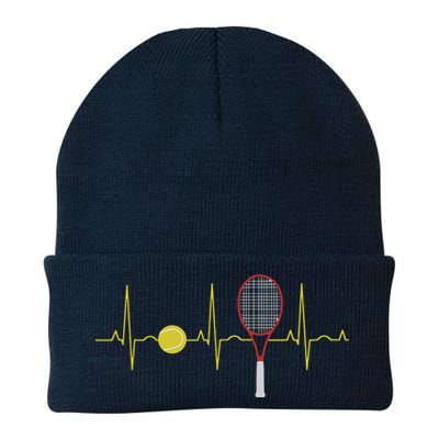 Tennis Player Retro Sport Racket & Tennis Ball Heartbeat Beanie