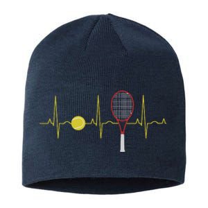 Tennis Player Retro Sport Racket & Tennis Ball Heartbeat Sustainable Beanie