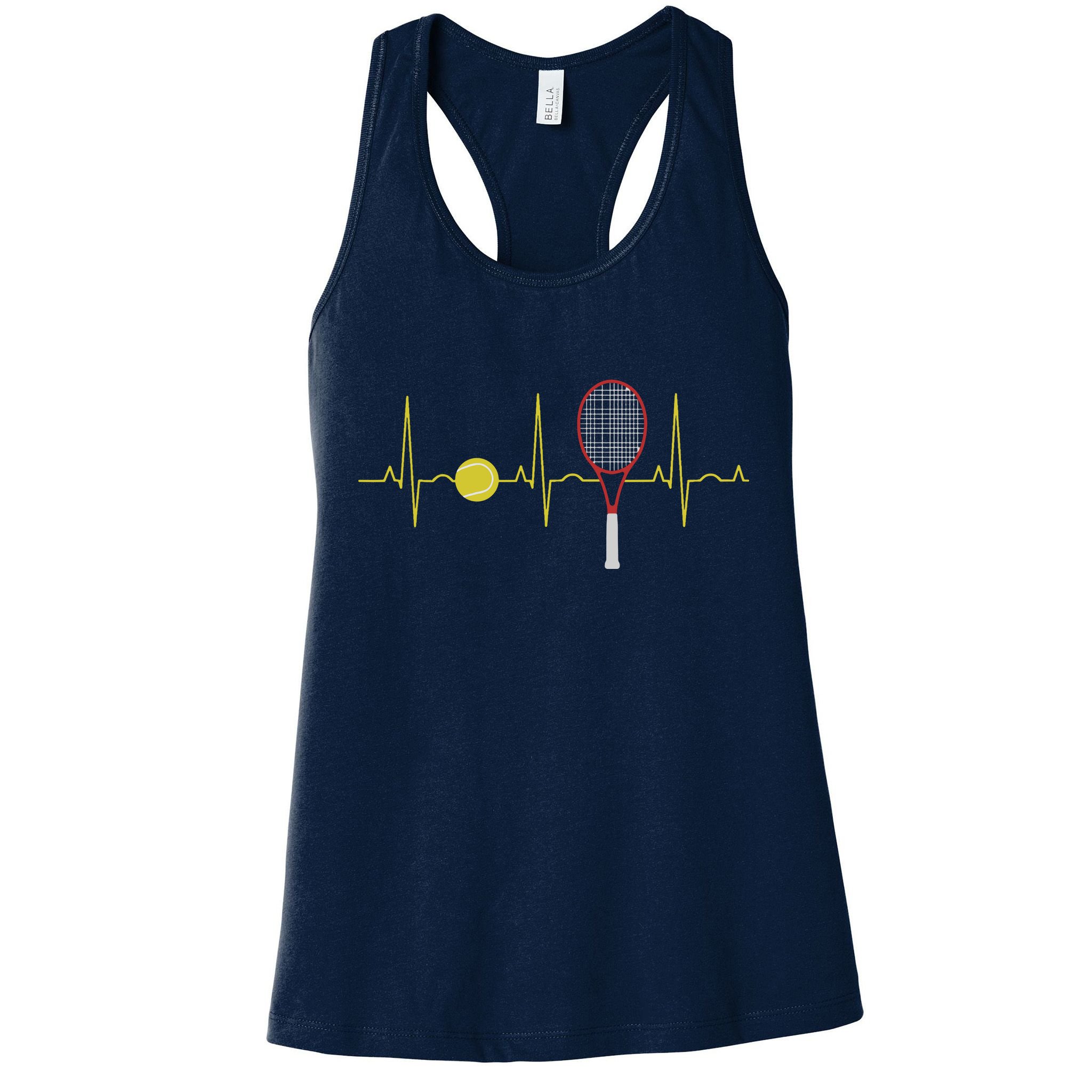Tennis Player Retro Sport Racket & Tennis Ball Heartbeat Womens Tank Top