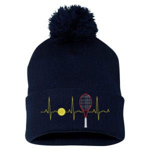 Tennis Player Retro Sport Racket & Tennis Ball Heartbeat Pom Pom 12in Knit Beanie