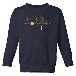 Tennis Player Retro Sport Racket & Tennis Ball Heartbeat Toddler Sweatshirt