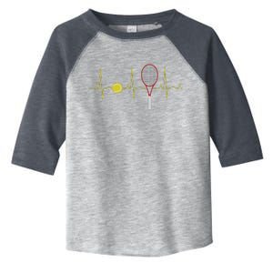 Tennis Player Retro Sport Racket & Tennis Ball Heartbeat Toddler Fine Jersey T-Shirt