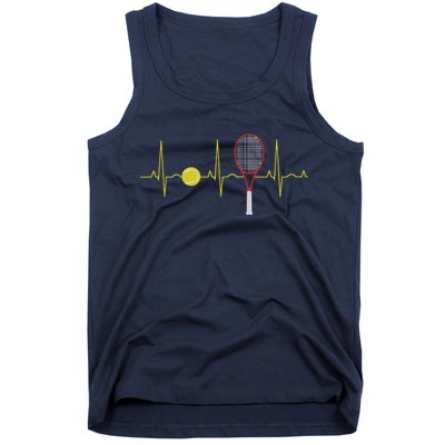 Tennis Player Retro Sport Racket & Tennis Ball Heartbeat Tank Top
