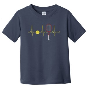 Tennis Player Retro Sport Racket & Tennis Ball Heartbeat Toddler T-Shirt