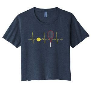 Tennis Player Retro Sport Racket & Tennis Ball Heartbeat Women's Crop Top Tee