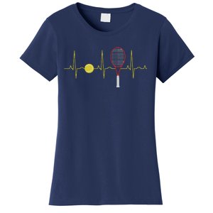 Tennis Player Retro Sport Racket & Tennis Ball Heartbeat Women's T-Shirt