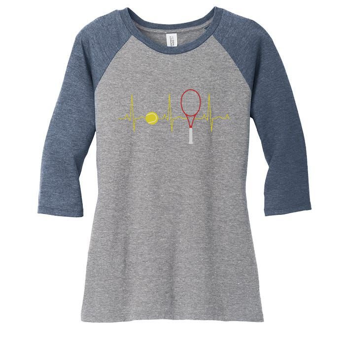 Tennis Player Retro Sport Racket & Tennis Ball Heartbeat Women's Tri-Blend 3/4-Sleeve Raglan Shirt