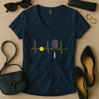 Tennis Player Retro Sport Racket & Tennis Ball Heartbeat Women's V-Neck T-Shirt