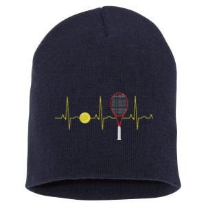 Tennis Player Retro Sport Racket & Tennis Ball Heartbeat Short Acrylic Beanie