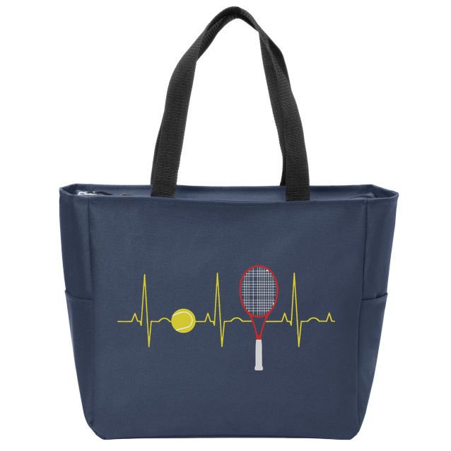 Tennis Player Retro Sport Racket & Tennis Ball Heartbeat Zip Tote Bag