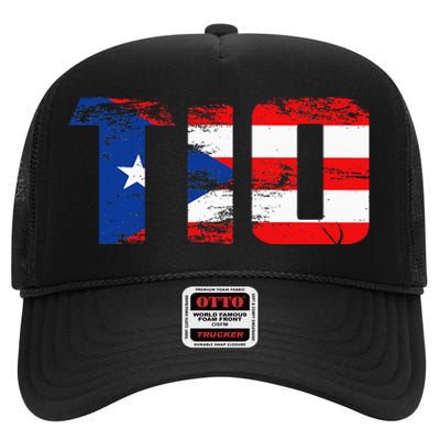 Tio Puerto Rico Flag Pride Fathers Day Puerto Rican Men High Crown Mesh Back Trucker Hat