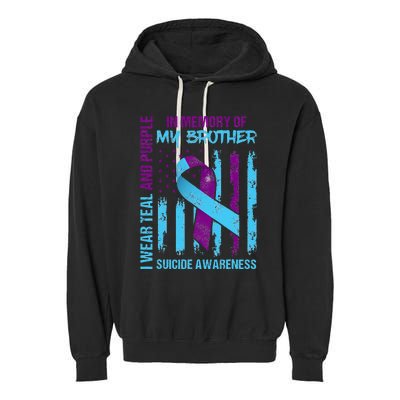 Teal Purple Ribbon Suicide Awareness Flag Brother Back Print Garment-Dyed Fleece Hoodie