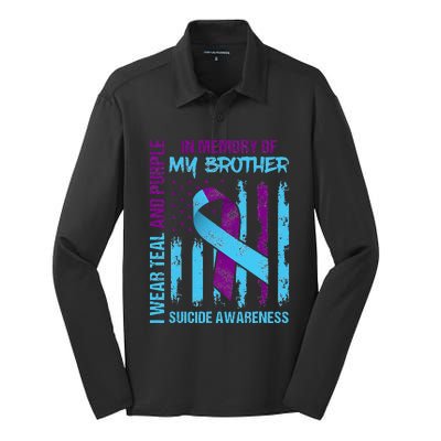 Teal Purple Ribbon Suicide Awareness Flag Brother Back Print Silk Touch Performance Long Sleeve Polo