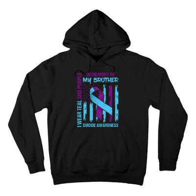 Teal Purple Ribbon Suicide Awareness Flag Brother Back Print Tall Hoodie