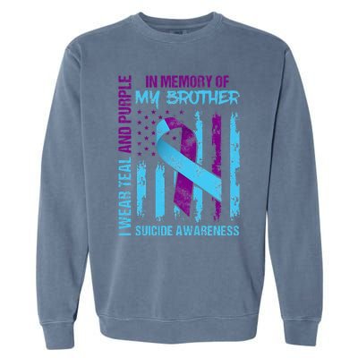 Teal Purple Ribbon Suicide Awareness Flag Brother Back Print Garment-Dyed Sweatshirt