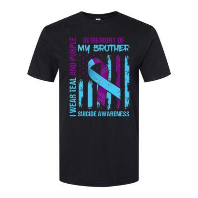 Teal Purple Ribbon Suicide Awareness Flag Brother Back Print Softstyle® CVC T-Shirt