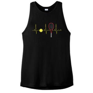 Tennis Player Retro Sport Racket Tennis Ball Heartbeat Ladies PosiCharge Tri-Blend Wicking Tank