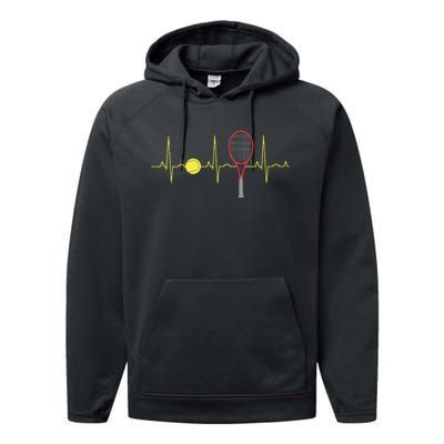 Tennis Player Retro Sport Racket Tennis Ball Heartbeat Performance Fleece Hoodie