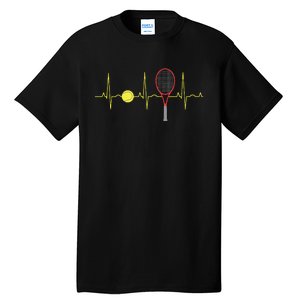 Tennis Player Retro Sport Racket Tennis Ball Heartbeat Tall T-Shirt