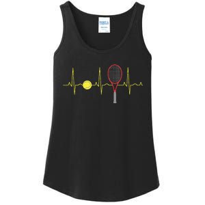 Tennis Player Retro Sport Racket Tennis Ball Heartbeat Ladies Essential Tank