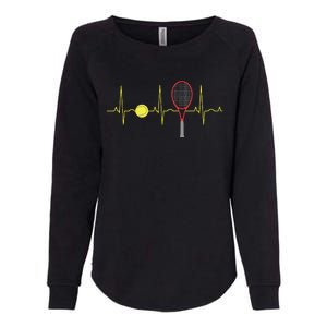 Tennis Player Retro Sport Racket Tennis Ball Heartbeat Womens California Wash Sweatshirt