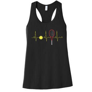 Tennis Player Retro Sport Racket Tennis Ball Heartbeat Women's Racerback Tank