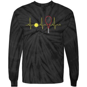 Tennis Player Retro Sport Racket Tennis Ball Heartbeat Tie-Dye Long Sleeve Shirt