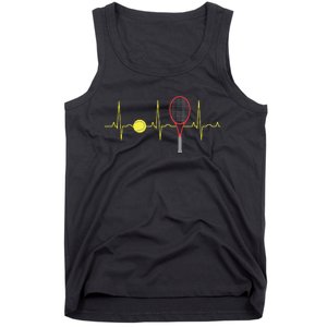 Tennis Player Retro Sport Racket Tennis Ball Heartbeat Tank Top