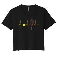 Tennis Player Retro Sport Racket Tennis Ball Heartbeat Women's Crop Top Tee