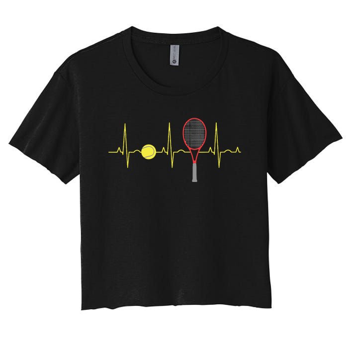 Tennis Player Retro Sport Racket Tennis Ball Heartbeat Women's Crop Top Tee