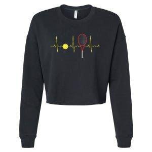 Tennis Player Retro Sport Racket Tennis Ball Heartbeat Cropped Pullover Crew