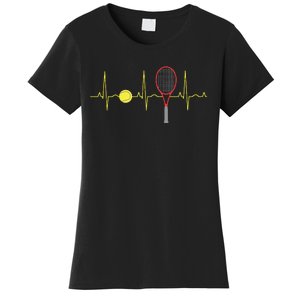 Tennis Player Retro Sport Racket Tennis Ball Heartbeat Women's T-Shirt