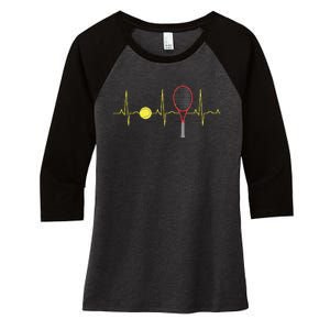 Tennis Player Retro Sport Racket Tennis Ball Heartbeat Women's Tri-Blend 3/4-Sleeve Raglan Shirt