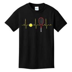 Tennis Player Retro Sport Racket Tennis Ball Heartbeat Kids T-Shirt