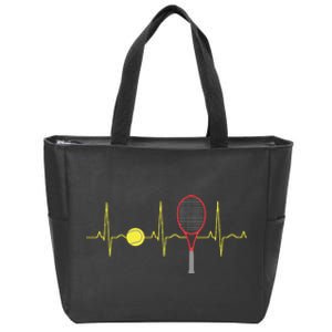 Tennis Player Retro Sport Racket Tennis Ball Heartbeat Zip Tote Bag