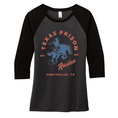 Texas Prison Rodeo Cowboy Western Women's Tri-Blend 3/4-Sleeve Raglan Shirt