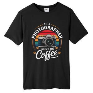 This Photographer Runs On Coffee Camera Tall Fusion ChromaSoft Performance T-Shirt