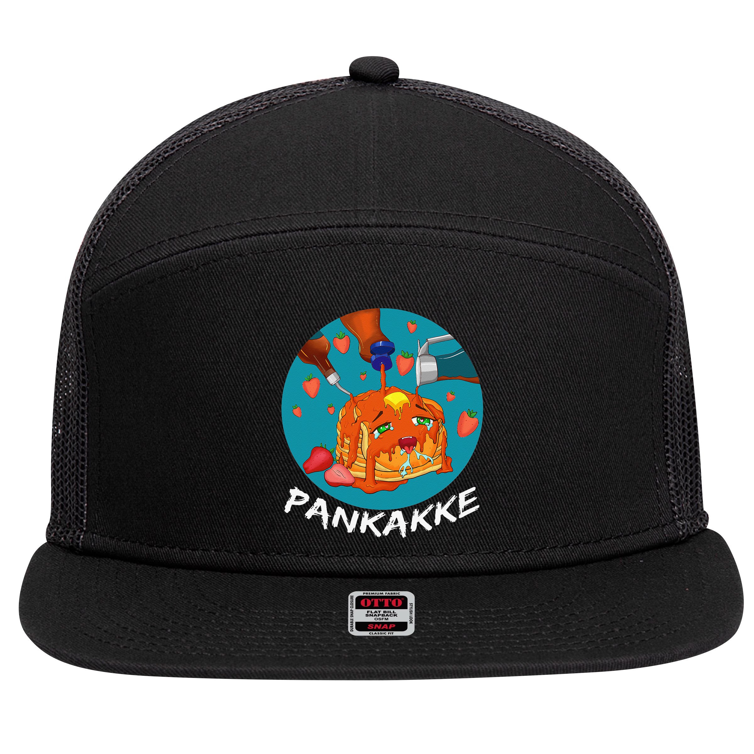 This Pancake REALLY Loves Syrup! Funny Anime Food Pun 7 Panel Mesh Trucker Snapback Hat