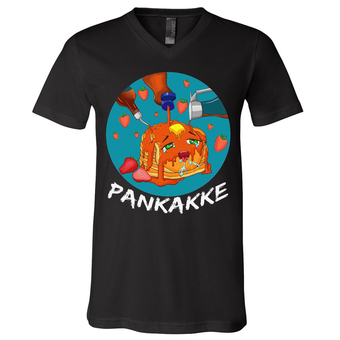 This Pancake REALLY Loves Syrup! Funny Anime Food Pun V-Neck T-Shirt