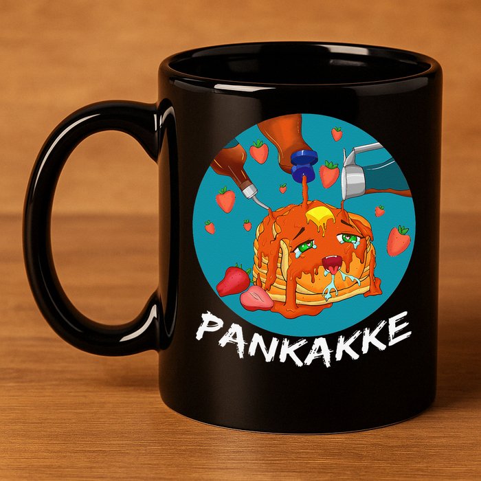 This Pancake REALLY Loves Syrup! Funny Anime Food Pun 11oz C Handle Ceramic Mug