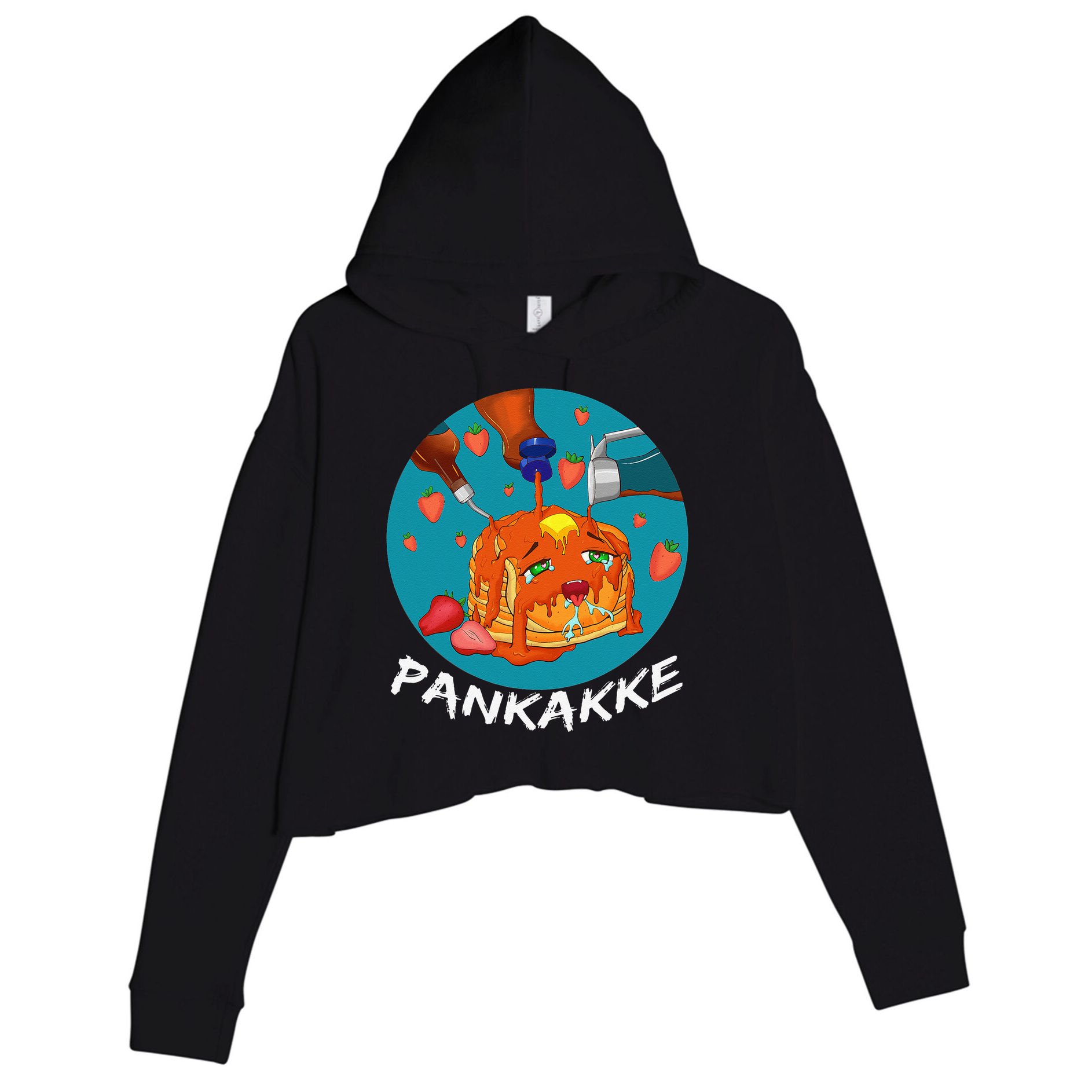 This Pancake REALLY Loves Syrup! Funny Anime Food Pun Crop Fleece Hoodie