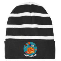 This Pancake REALLY Loves Syrup! Funny Anime Food Pun Striped Beanie with Solid Band